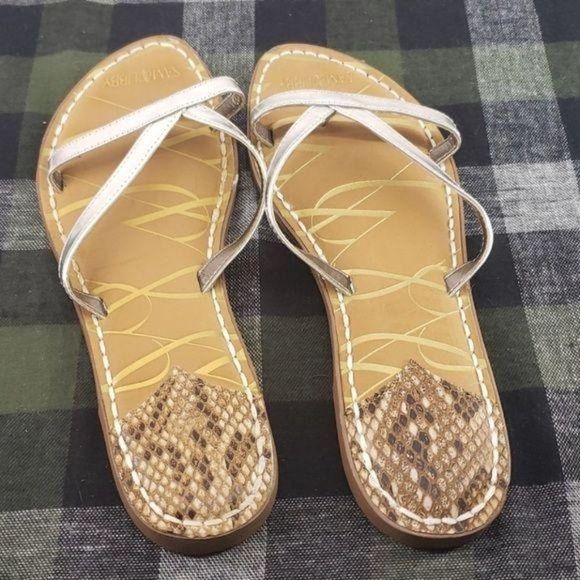 Sam and Libby Silver Thong Low Heel Snakeskin Sandals Flip Flops Size 8 - Picture 4 of 7